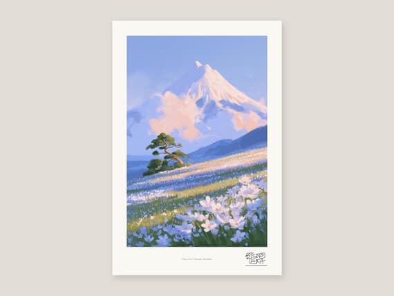 Full view of the Pine Over Volcanic Meadow print with its white gallery margin