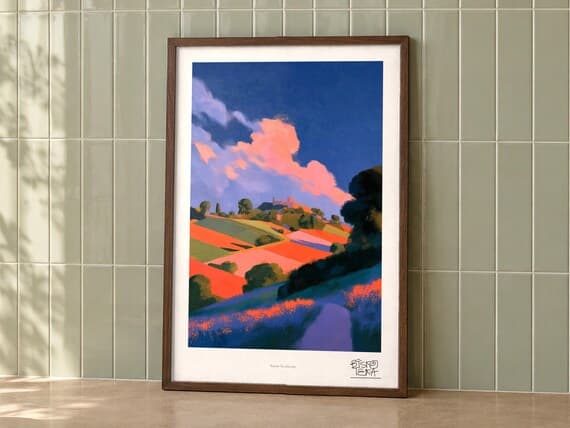 Rustic Roadscape framed art print, second room setting