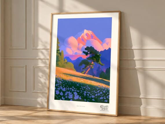 Alpine Pine Serenity art print, framed, in a second room setting