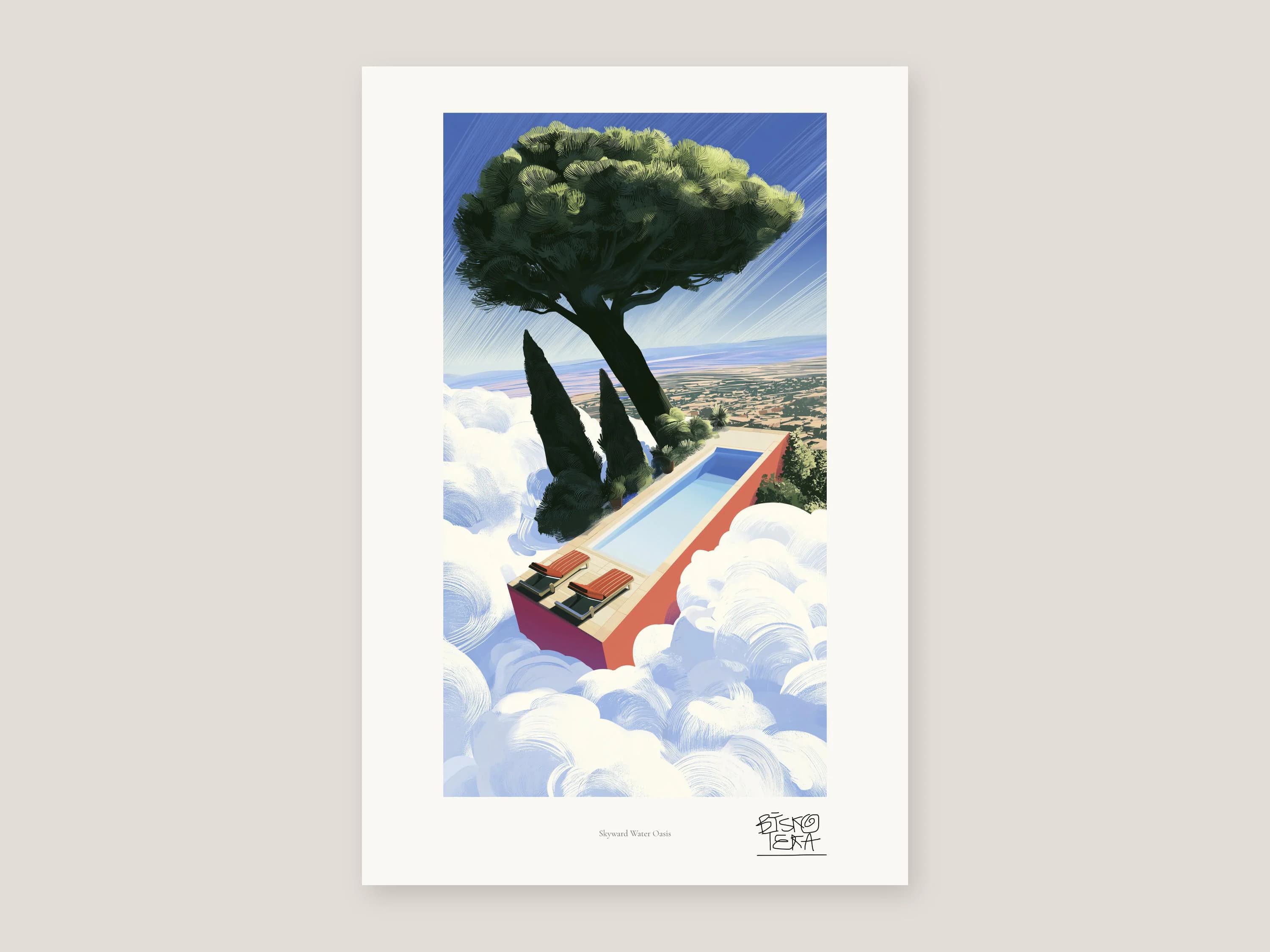 Full view of the Skyward Water Oasis print with its white gallery margin