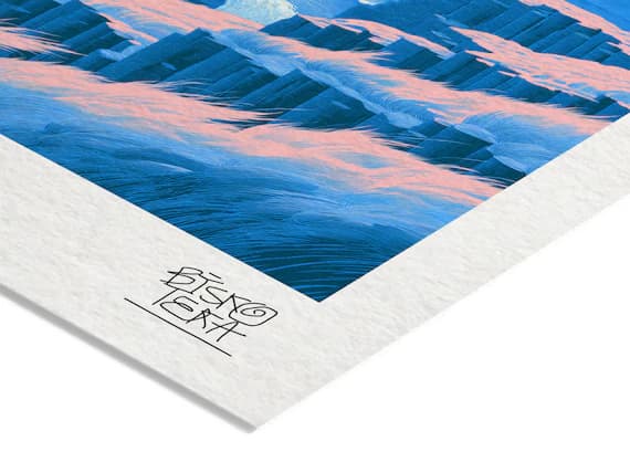 Close-up of the printed signature on the giclée paper