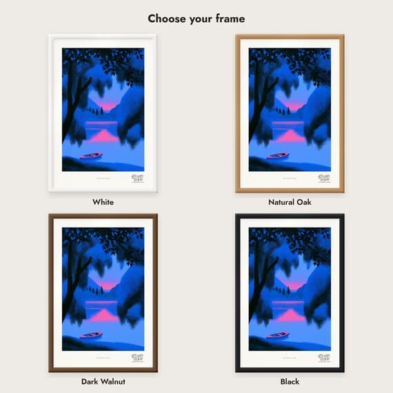Frame colour comparison for the Lake Beneath Canopy framed print