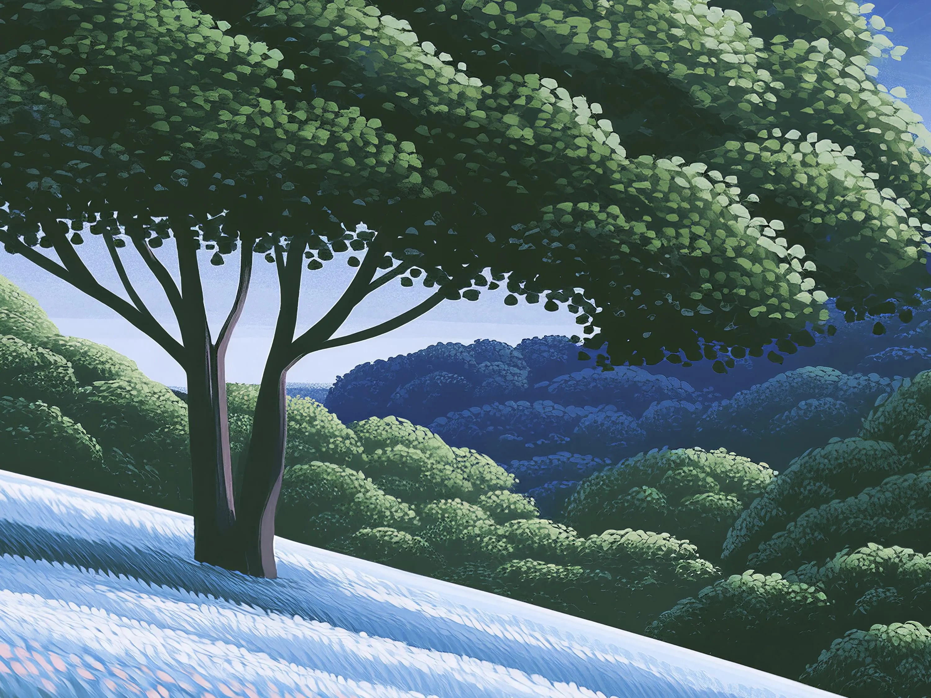 Close-up detail of the Mountain Moon Meadow giclée print