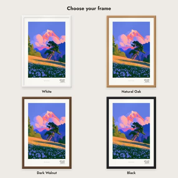 Frame colour comparison for the Alpine Pine Serenity framed print