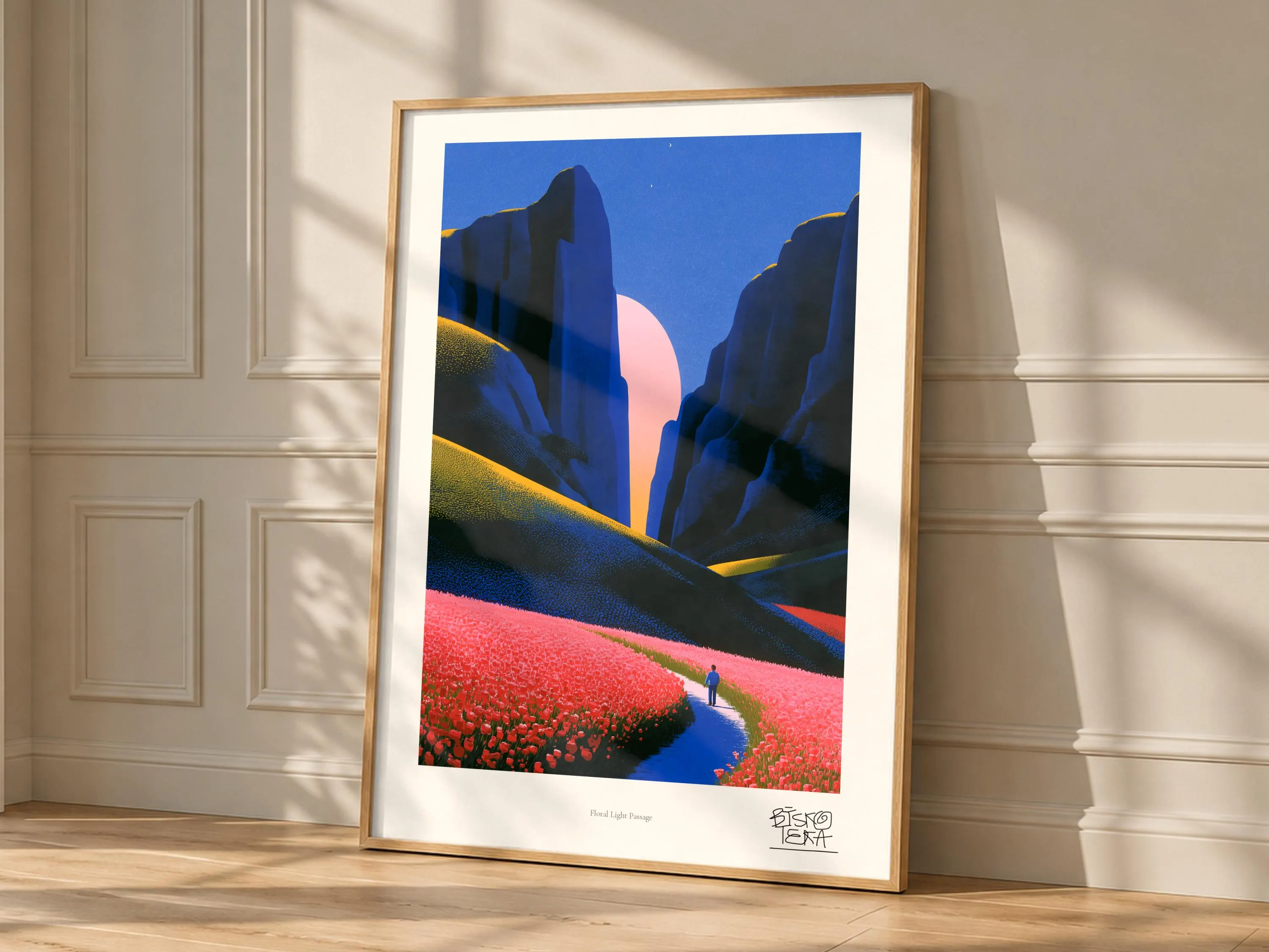 Floral Light Passage art print, framed, in a second room setting