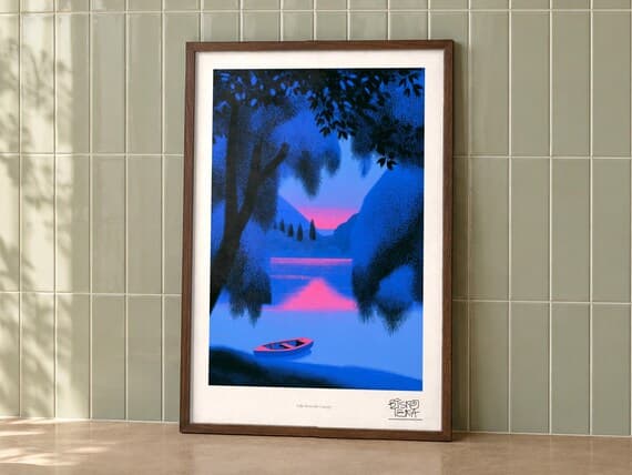 Lake Beneath Canopy framed art print, second room setting