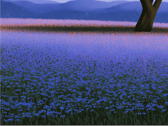Close-up detail of the Celestial Mountain Vista giclée print