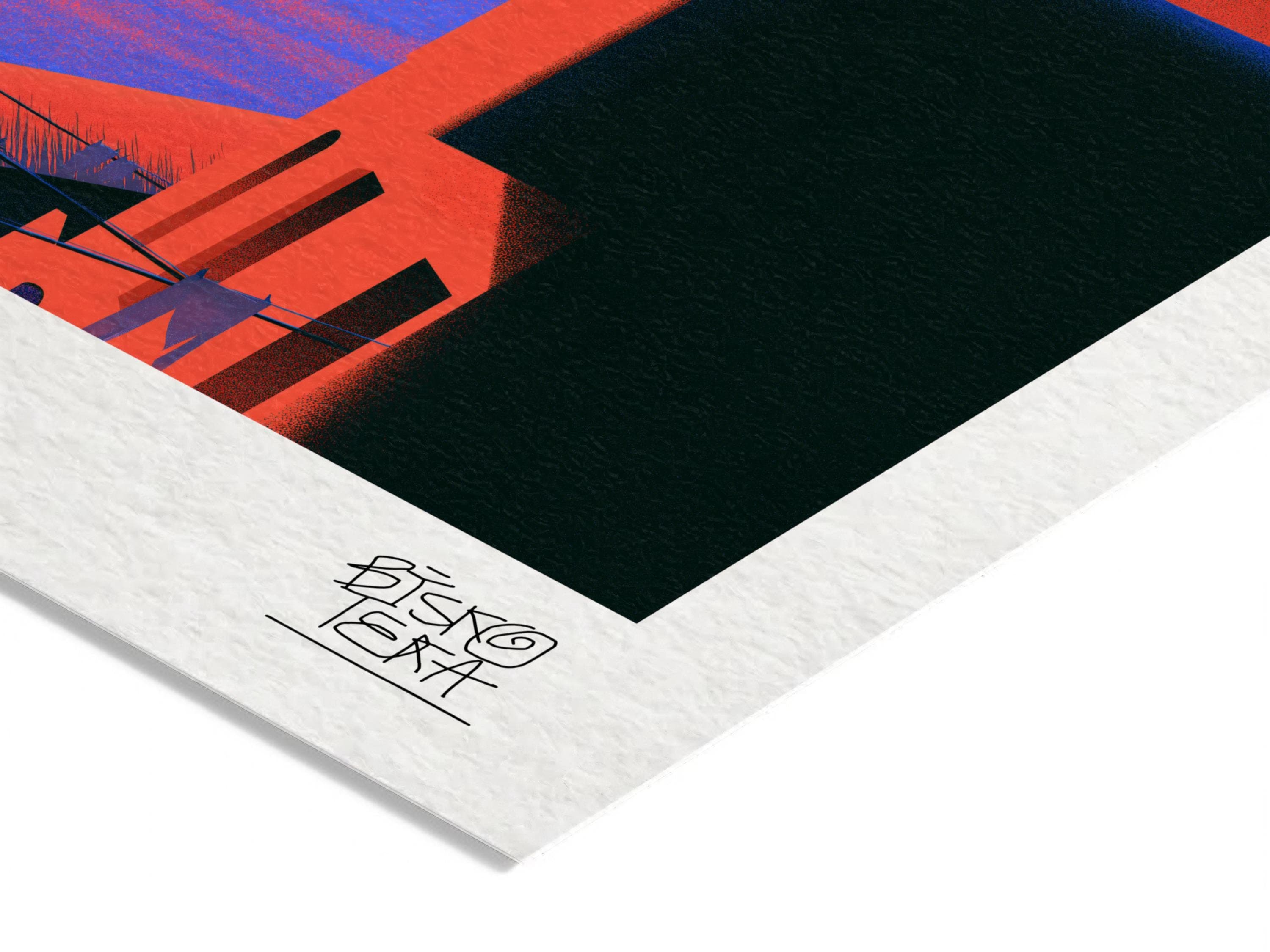 Close-up of the printed signature on the fine-art giclée paper of the Balcony Echoes print