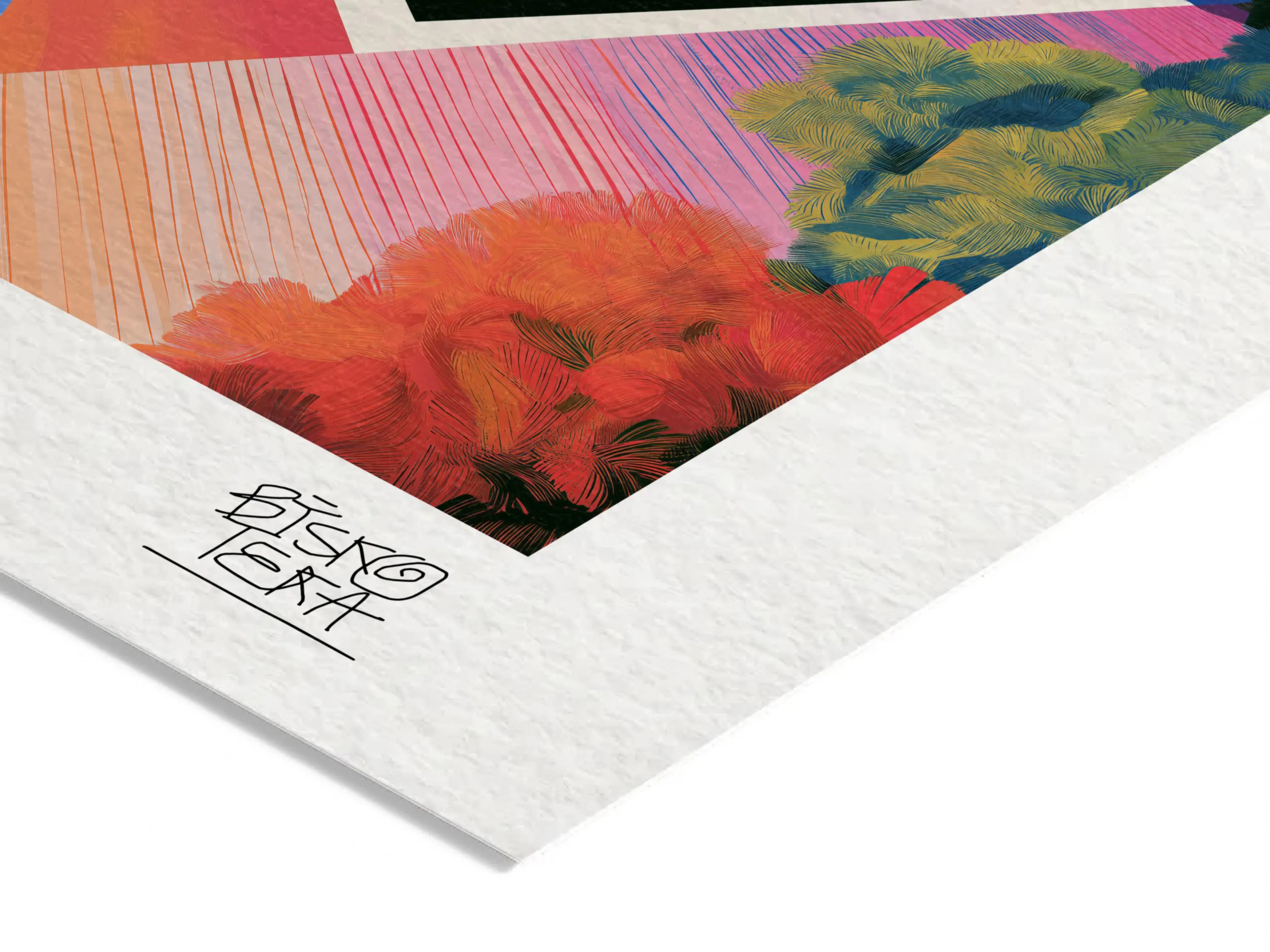 Close-up of the printed signature on the fine-art giclée paper of the Ultraviolet Dreamscape print