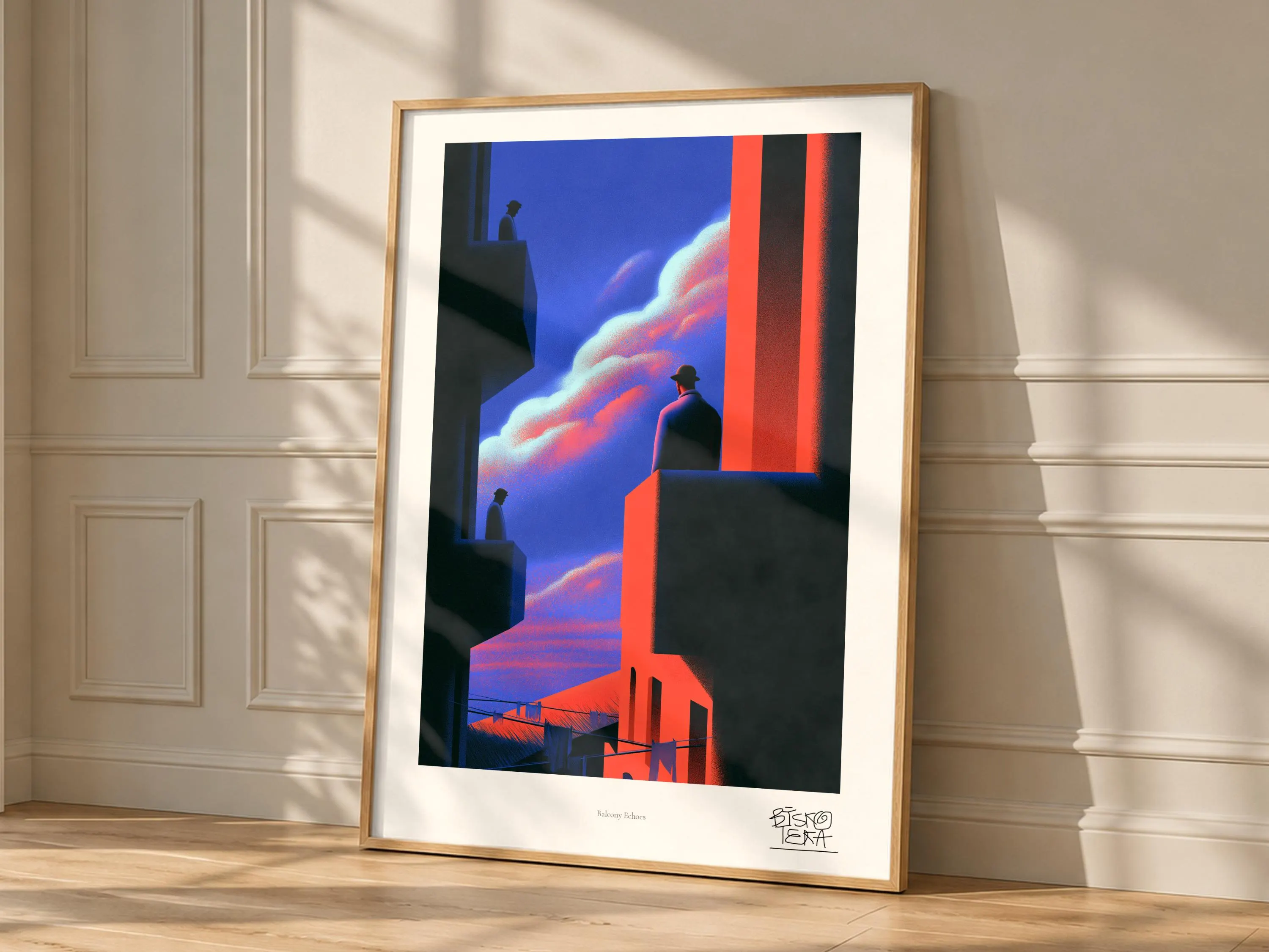 Balcony Echoes art print, framed, in a second room setting