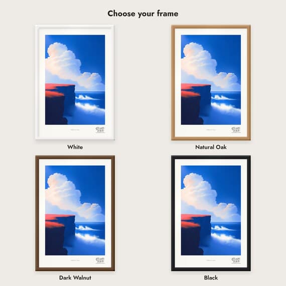 Frame colour comparison for the Cliffside Sky Drama framed print
