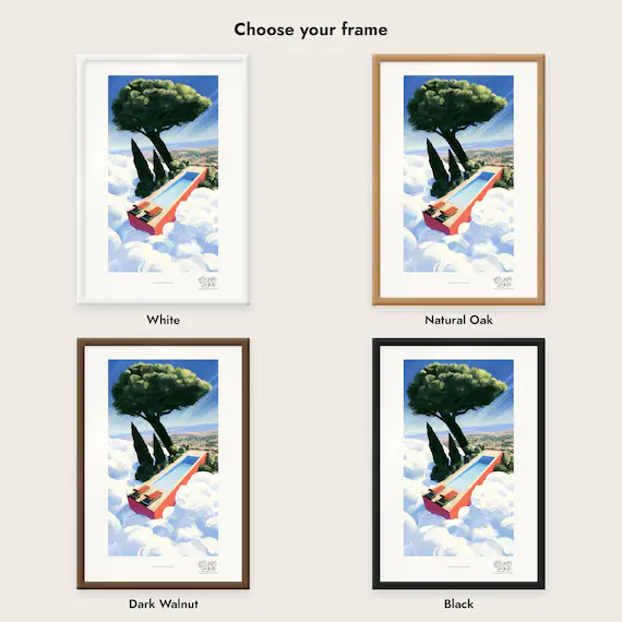 Frame colour comparison for the Skyward Water Oasis framed print