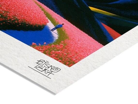 Close-up of the printed signature on the giclée paper