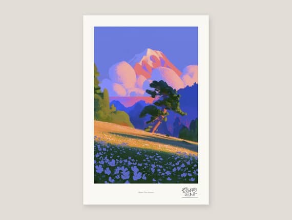 Full view of the Alpine Pine Serenity print with its white gallery margin