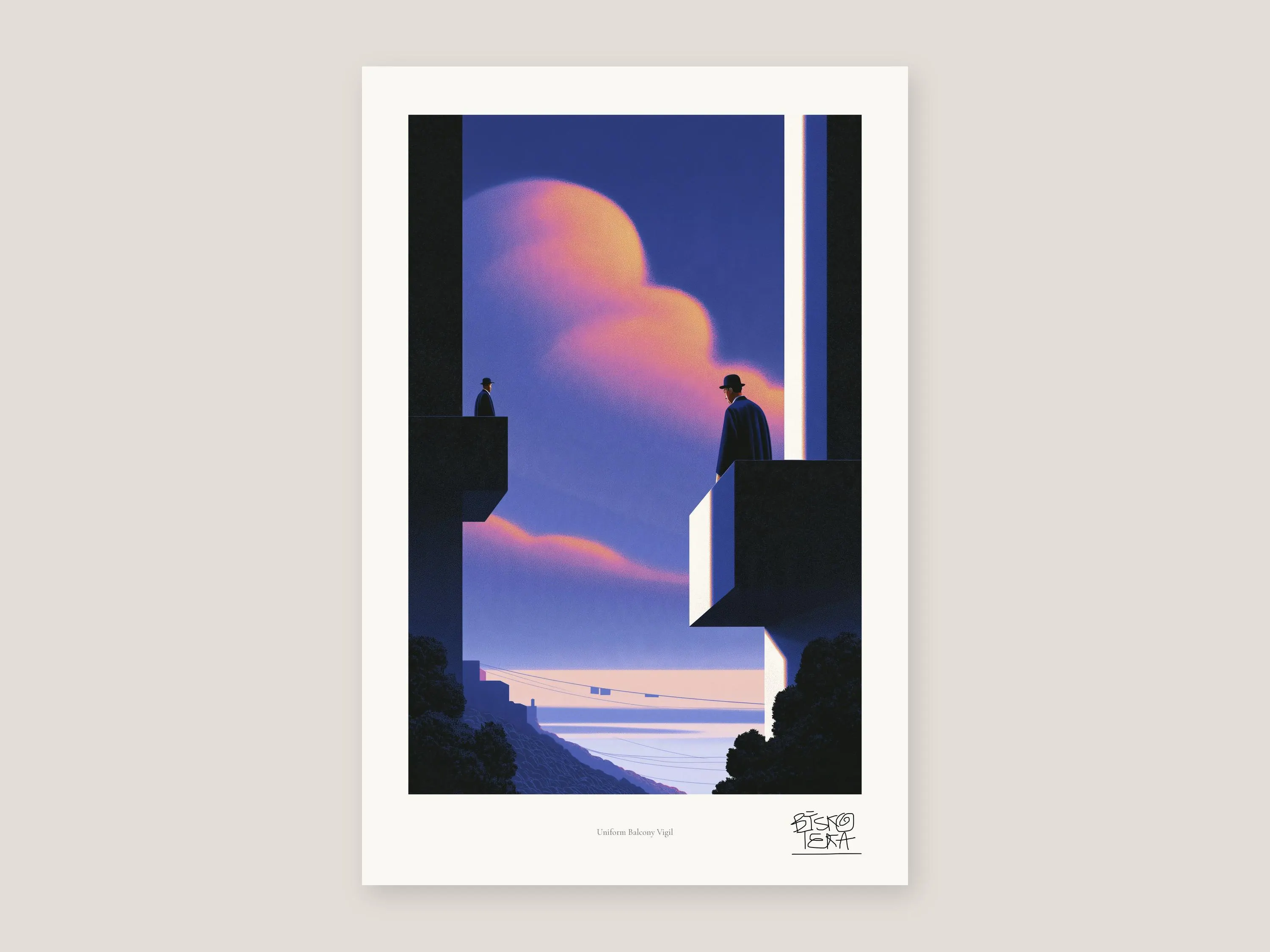 Full view of the Uniform Balcony Vigil print with its white gallery margin
