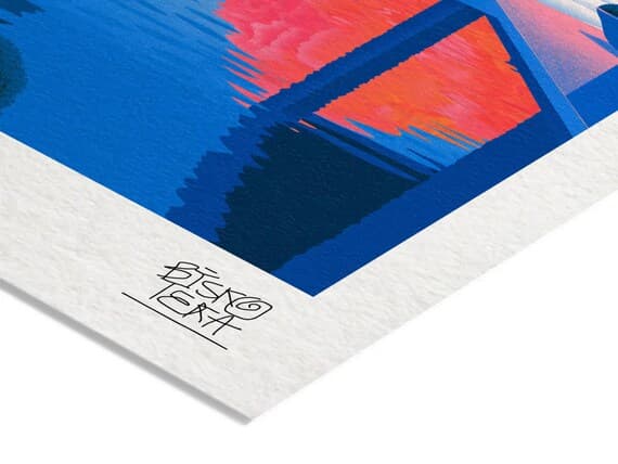 Close-up of the printed signature on the giclée paper