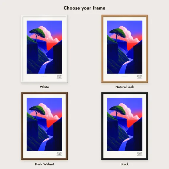 Frame colour comparison for the Emerald Tree Horizon framed print