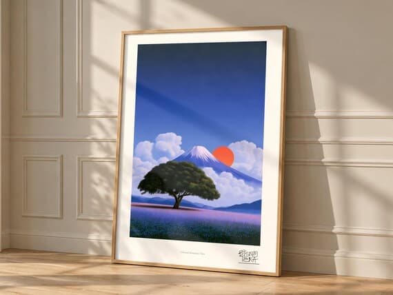 Celestial Mountain Vista art print, framed, in a second room setting