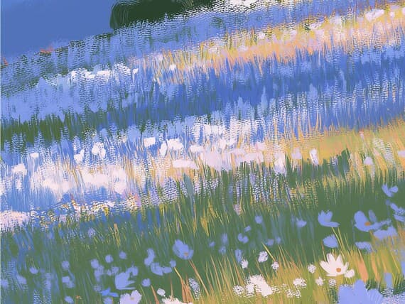 Close-up detail of the Pine Over Volcanic Meadow giclée print