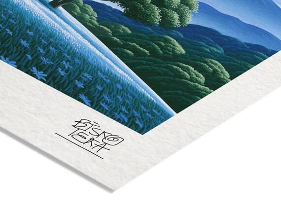 Close-up of the printed signature on the giclée paper