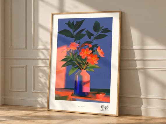 Vase of Wild Grace art print, framed, in a second room setting