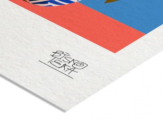 Close-up of the printed signature on the fine-art giclée paper of the Blooming Ceramic Vessel print