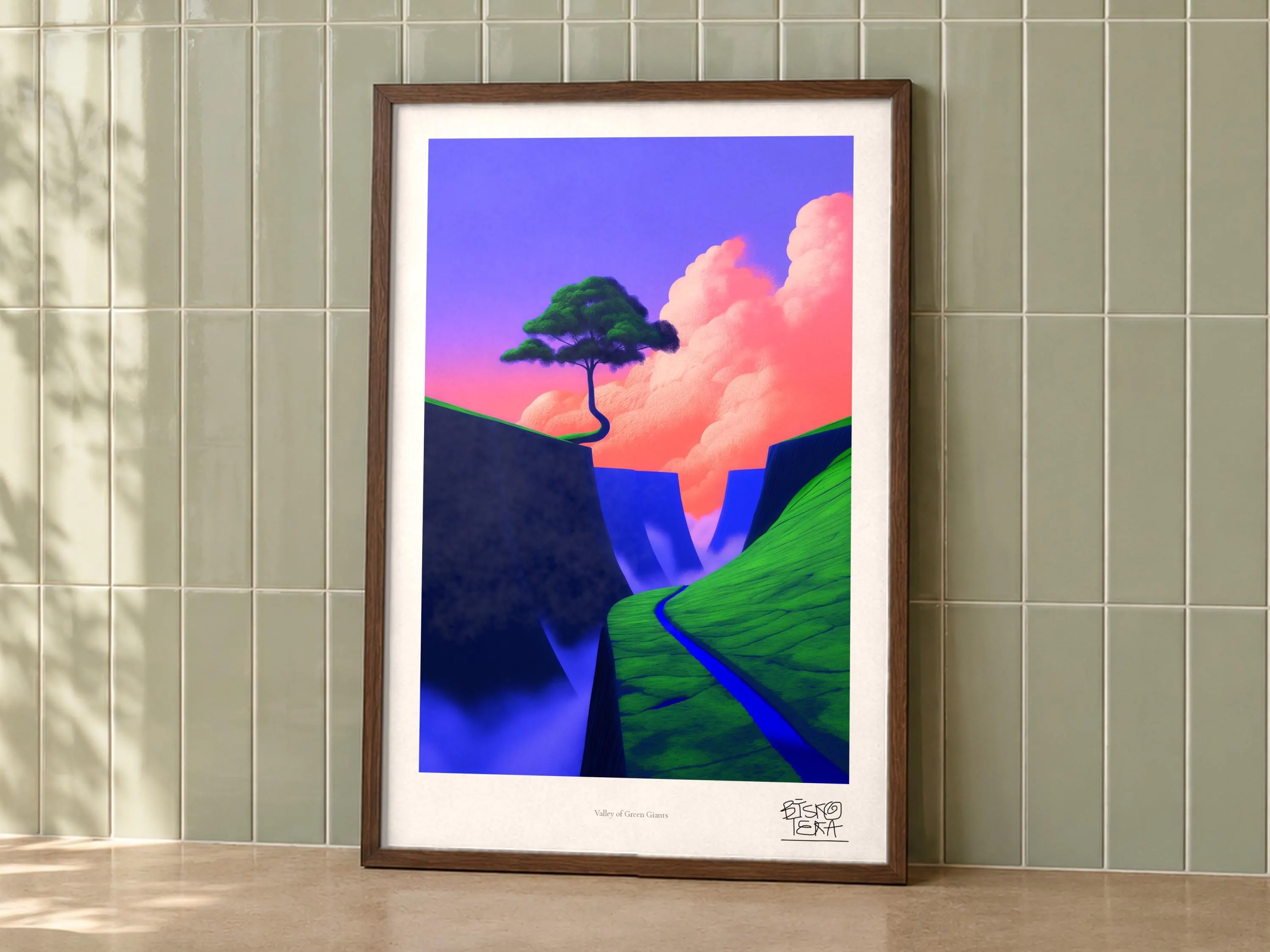 Valley of Green Giants art print on a wall, room view