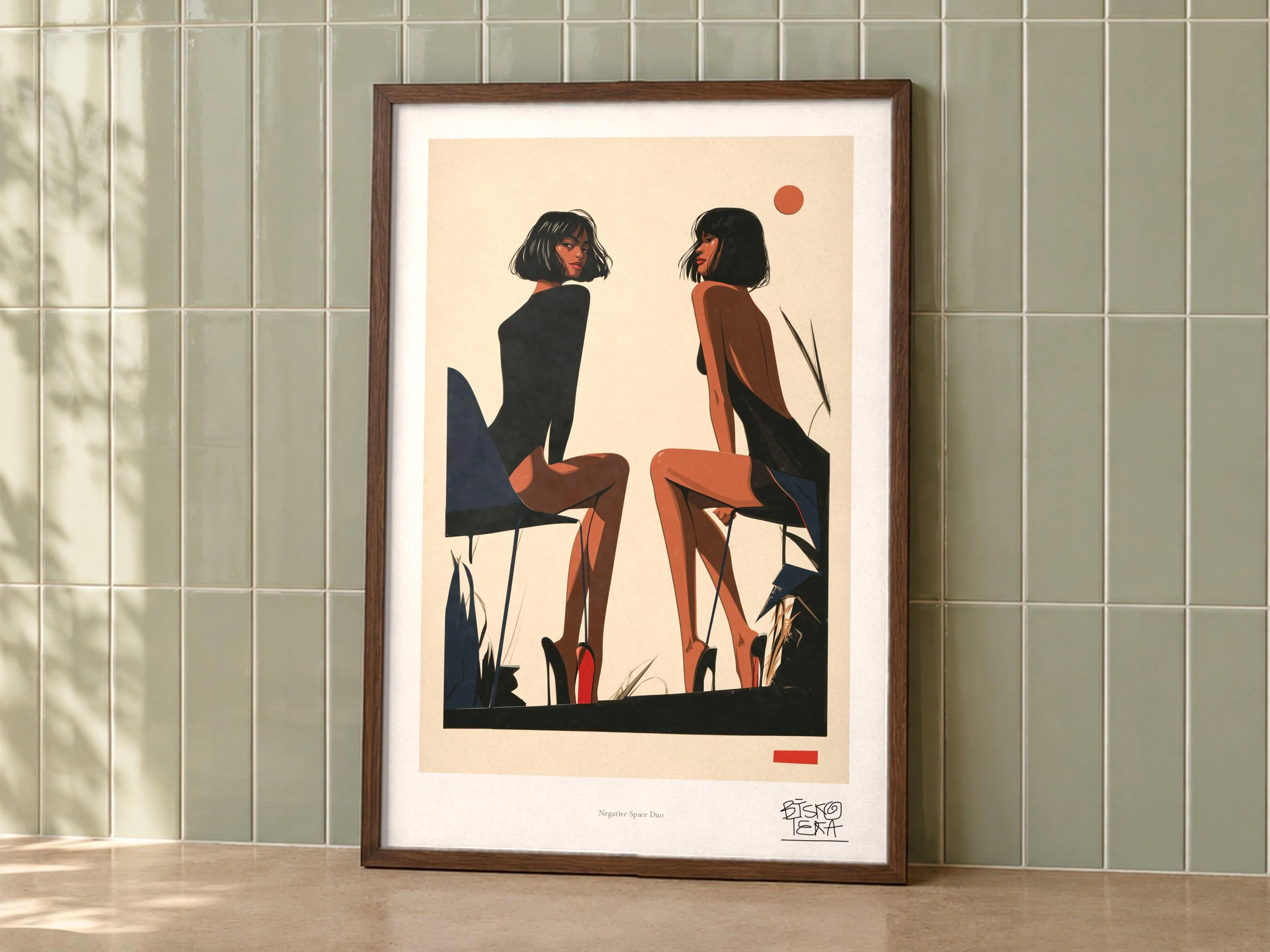 Negative Space Duo art print on a wall, room view