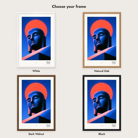 Frame colour comparison for the Calm Buddha framed print