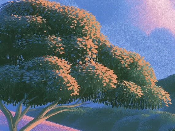 Close-up detail of the Snowy Moonlit Landscape giclée print