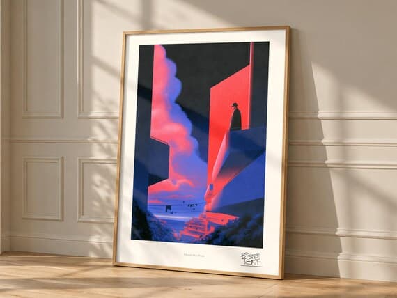 Balcony Men Mosaic art print, framed, in a second room setting