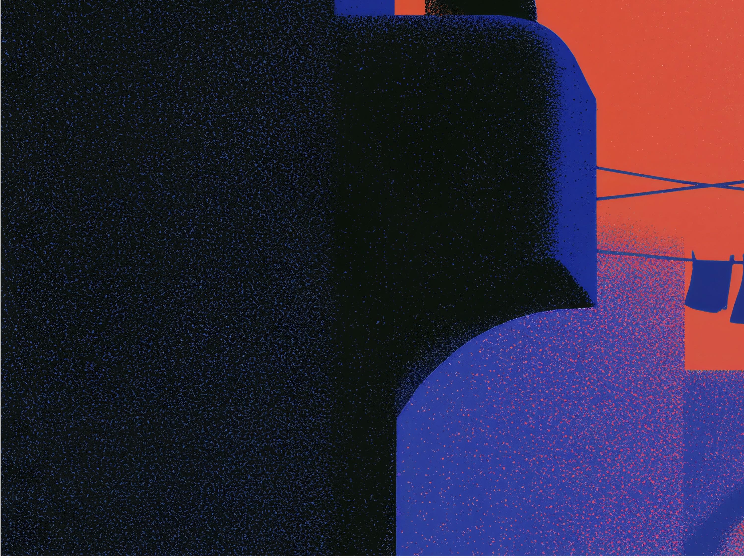 Close-up detail of the Silent Balcony Parade giclée print