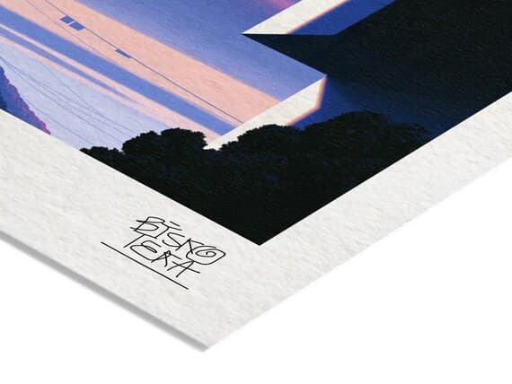Close-up of the printed signature on the fine-art giclée paper of the Uniform Balcony Vigil print