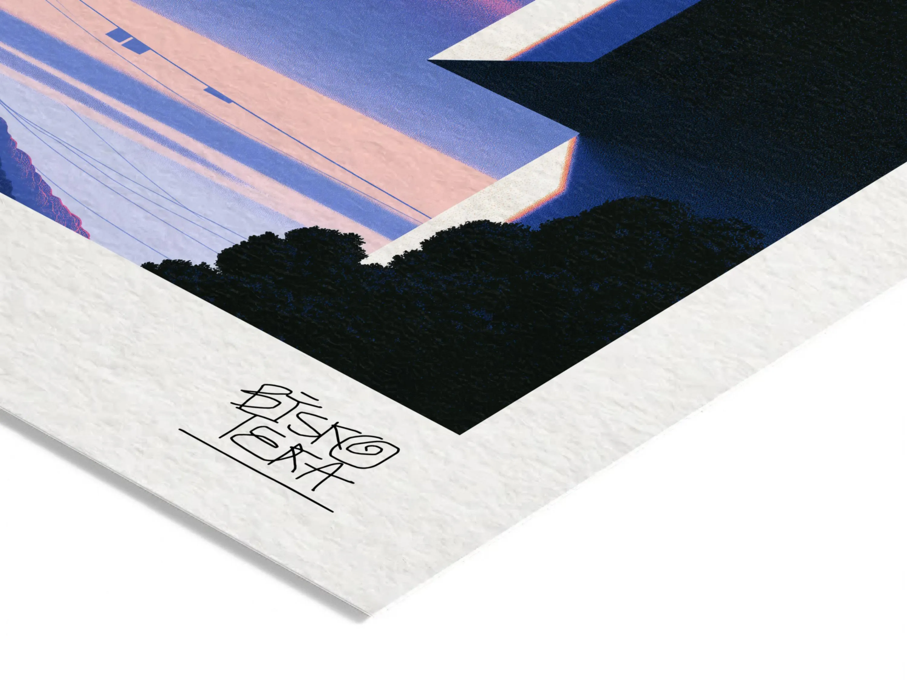 Close-up of the printed signature on the fine-art giclée paper of the Uniform Balcony Vigil print