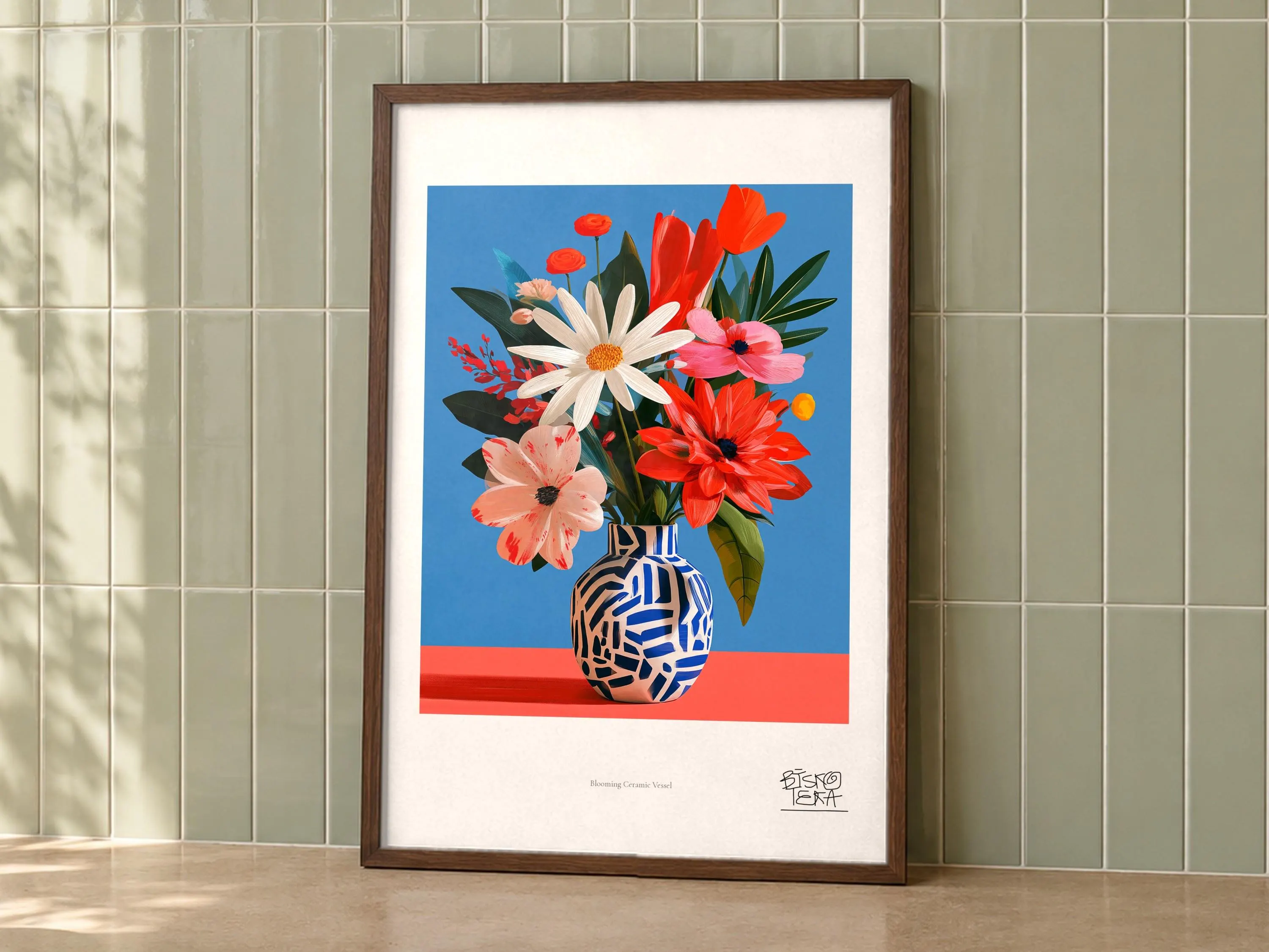 Blooming Ceramic Vessel art print on a wall, room view
