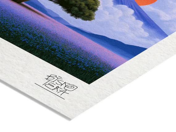Close-up of the printed signature on the fine-art giclée paper of the Celestial Mountain Vista print