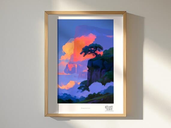 Floating Stone Forest art print, framed, in a second room setting