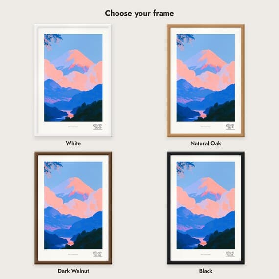 Frame colour comparison for the Blush Clouded Summit framed print