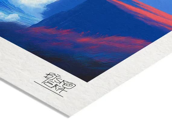 Close-up of the printed signature on the fine-art giclée paper of the Cliffside Ocean Majesty print