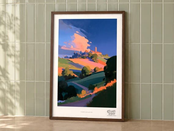 Colorful Countryside Path framed art print, second room setting