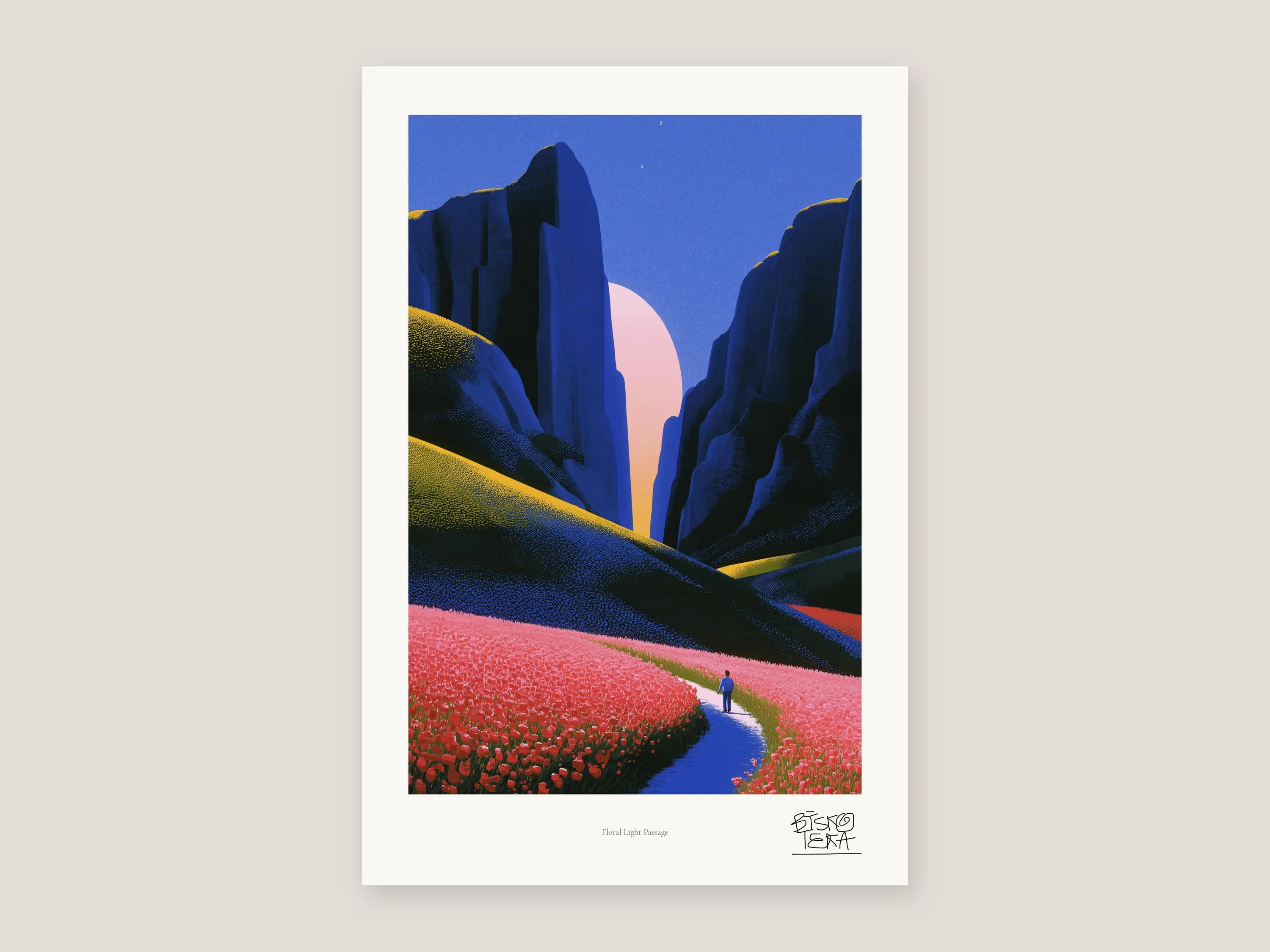 Full view of the Floral Light Passage print with its white gallery margin