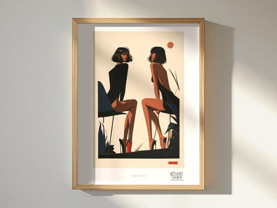 Negative Space Duo art print, framed, in a second room setting
