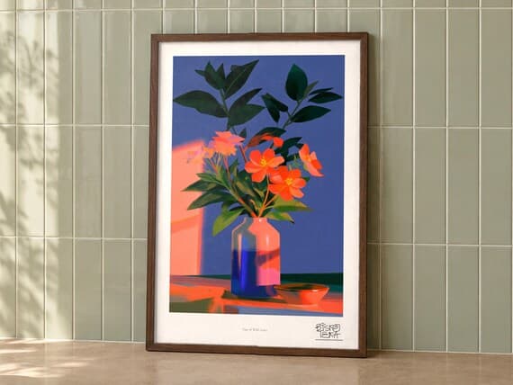 Vase of Wild Grace art print on a wall, room view