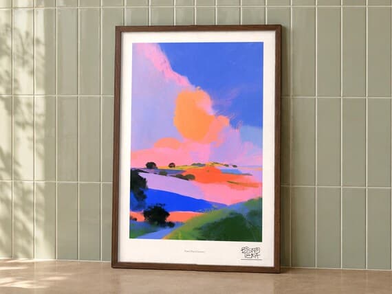 Pastel Rural Journey framed art print, second room setting