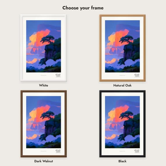 Frame colour comparison for the Floating Stone Forest framed print