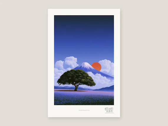 Full view of the Celestial Mountain Vista print with its white gallery margin