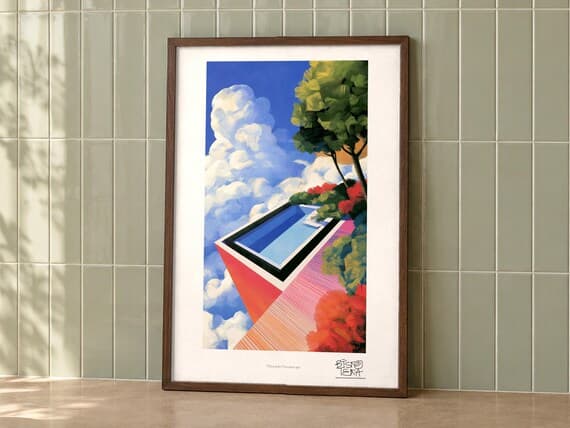 Ultraviolet Dreamscape art print on a wall, room view