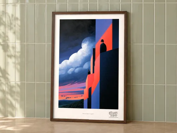 Balcony Figures Languid framed art print, second room setting