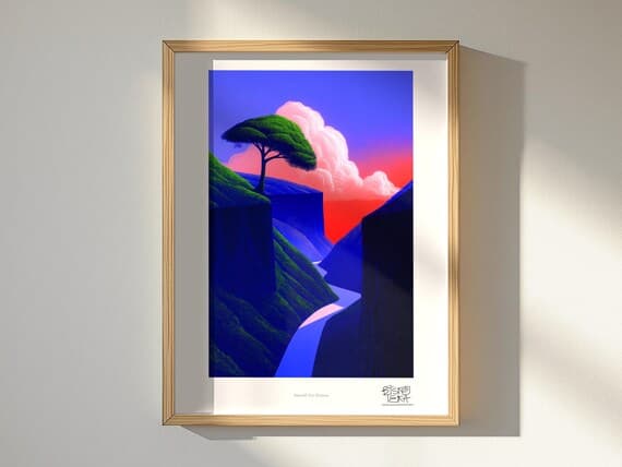 Emerald Tree Horizon framed art print, shown hanging in a styled room