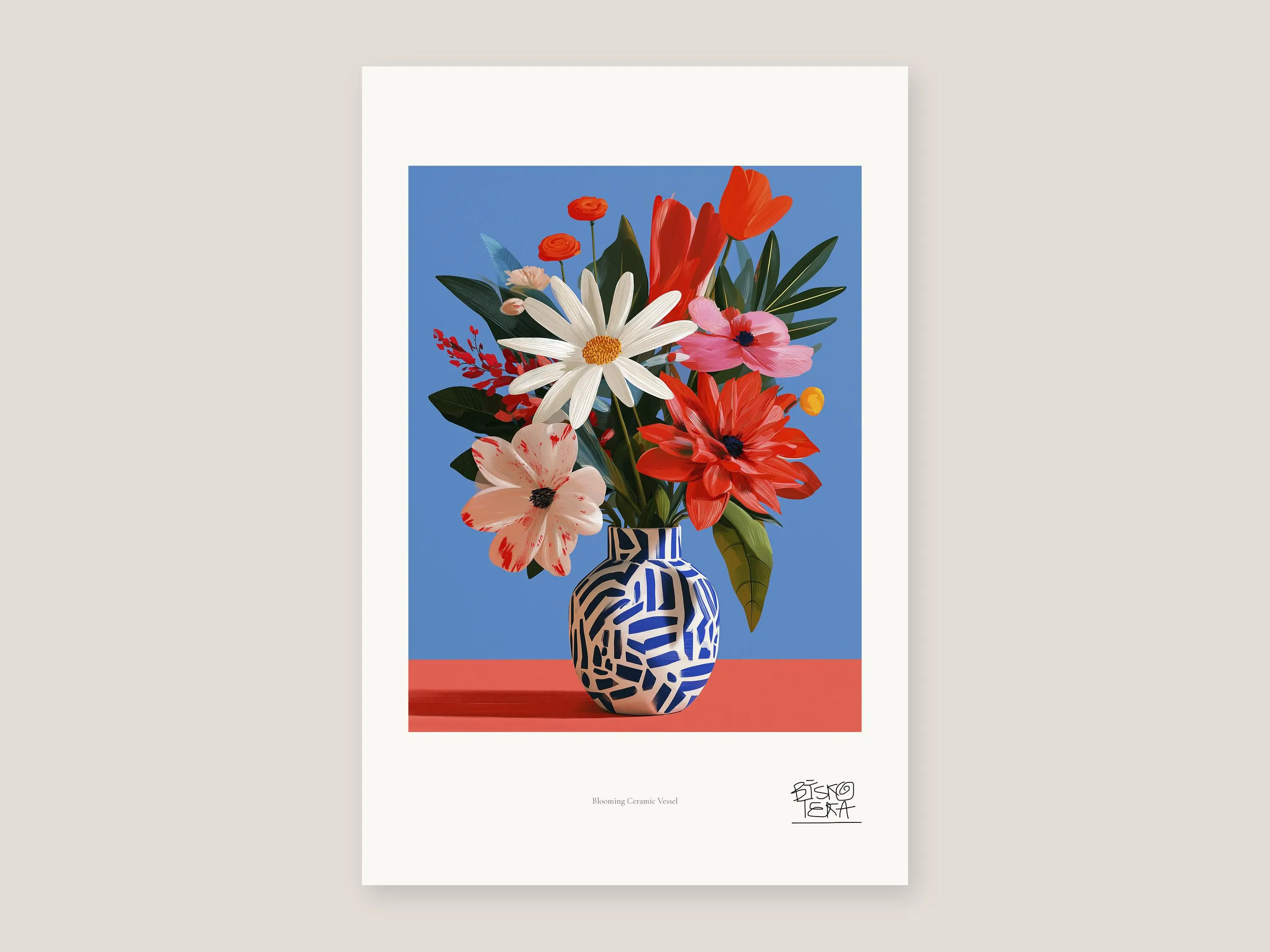 Full view of the Blooming Ceramic Vessel print with its white gallery margin